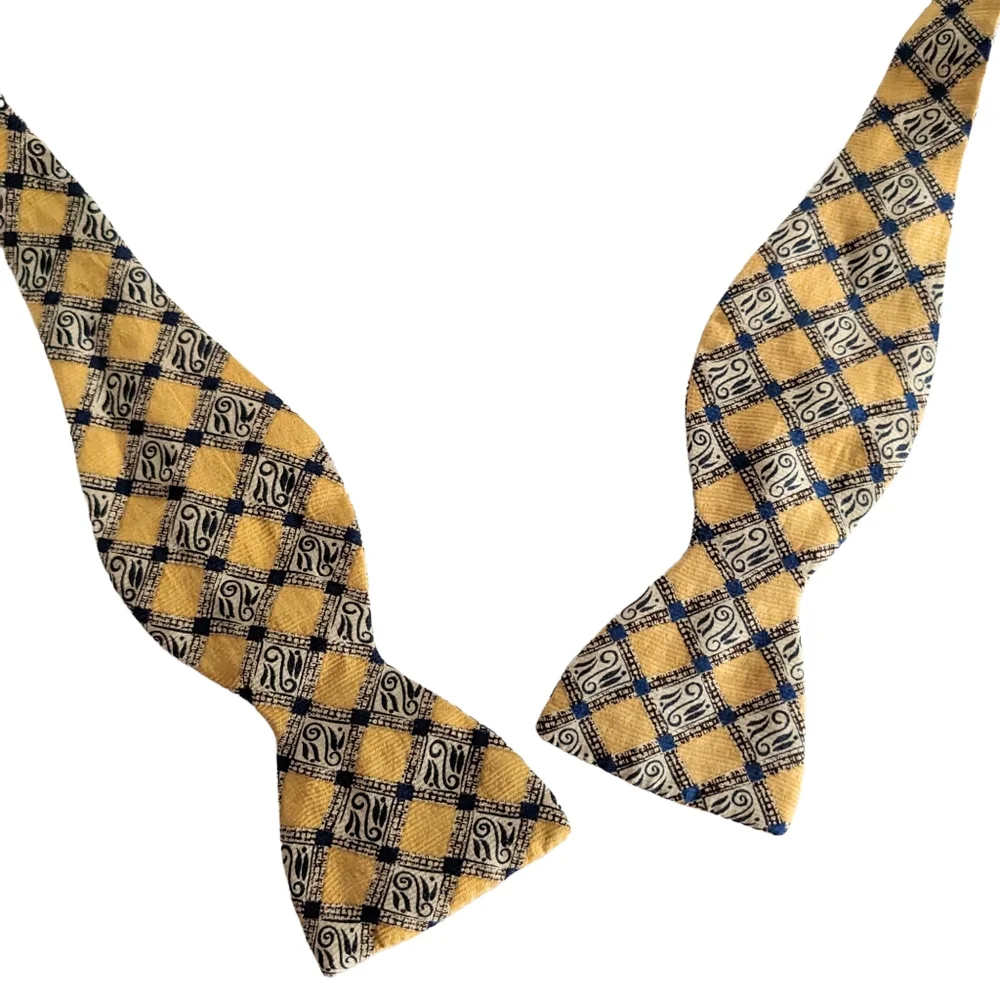 Kenneth Cole Yellow Print Silk Bow Tie